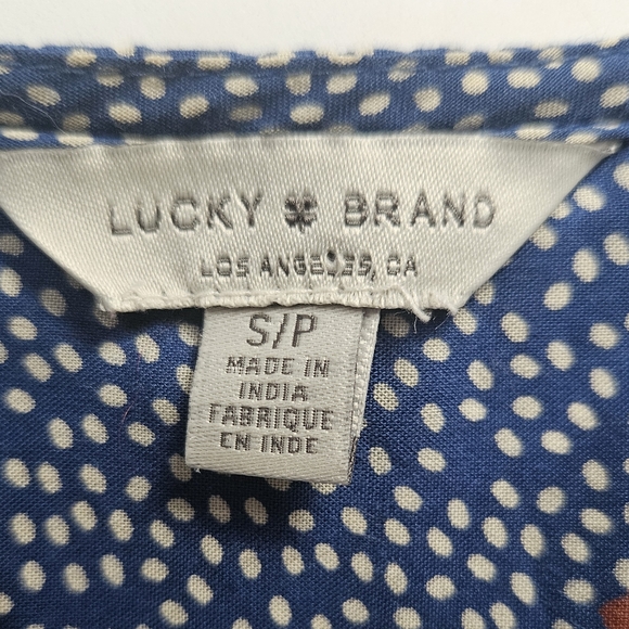 Lucky Brand  Midi Short Sleeves Blue Ruffle Dress White Red Polka-dots Size S - Picture 4 of 8